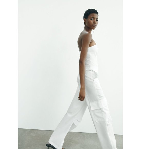 BLOGGER'S FAVE! Zara Strapless Cargo Jumpsuit White NWT - Picture 15 of 17